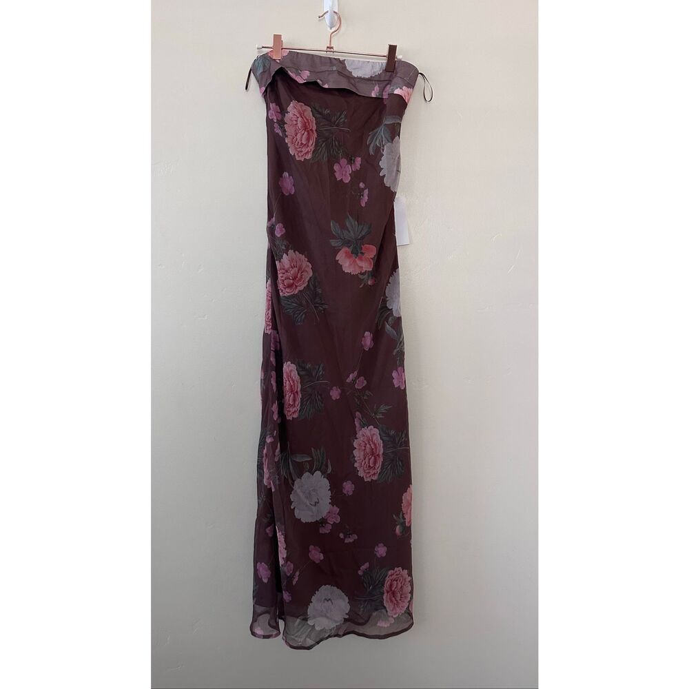 🌸 Olia Brown Floral Strapless Dress Size Small New